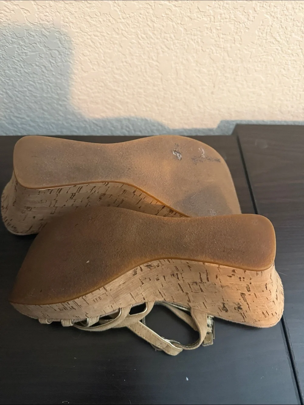 MIA Gold and Tan Cork Wedge Sandals